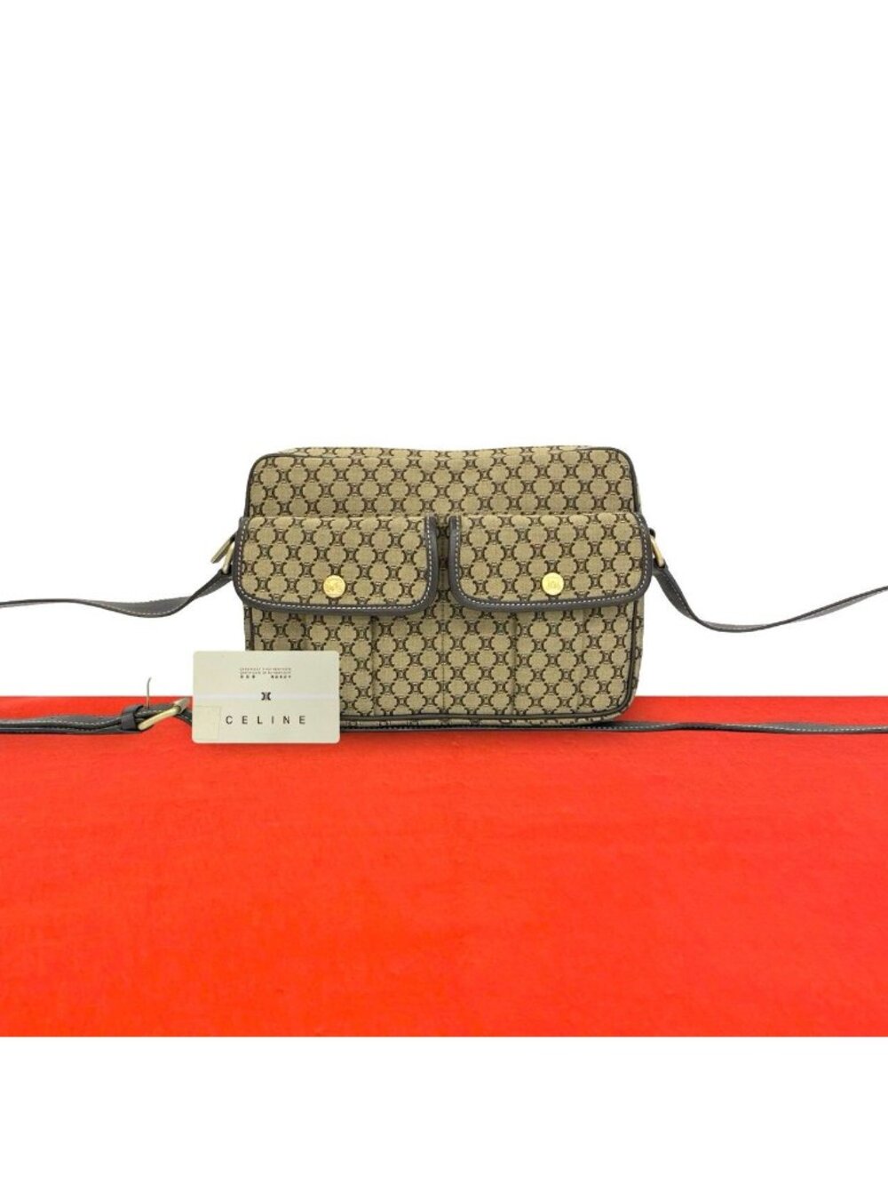 Celine Macadam Blason Pattern Canvas Leather Shoulder Bag Pochette Crossbody